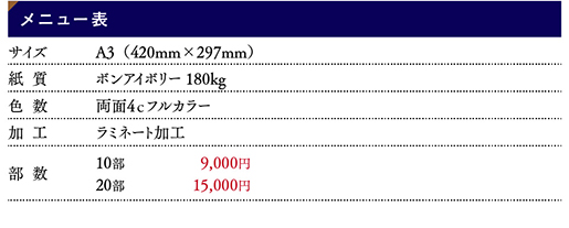 印刷価格表